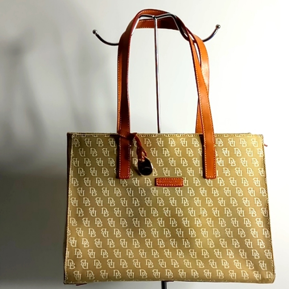 Dooney & Bourke Signature Canvas & Leather Tote/Shoulder Bag - Khaki/British Tan